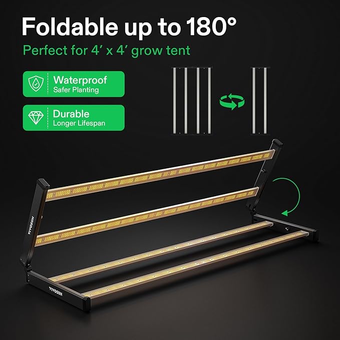 VIVOSUN VSFL4300 Bar LED Grow Light 430W 4 Bars Plant Grow Light Foldable &amp Dimmable Full Spectrum with UR/FR Light for Indoor Plants