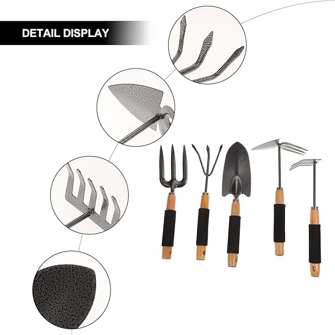 TOYANDONA 5pcs Ergonomic Garden Tool Set with Storage Rack Planting Shovels and Gardening Rakes for Outdoor Soil Cultivation and Weeding Practical Hand Tools for Lawn and Garden Care
