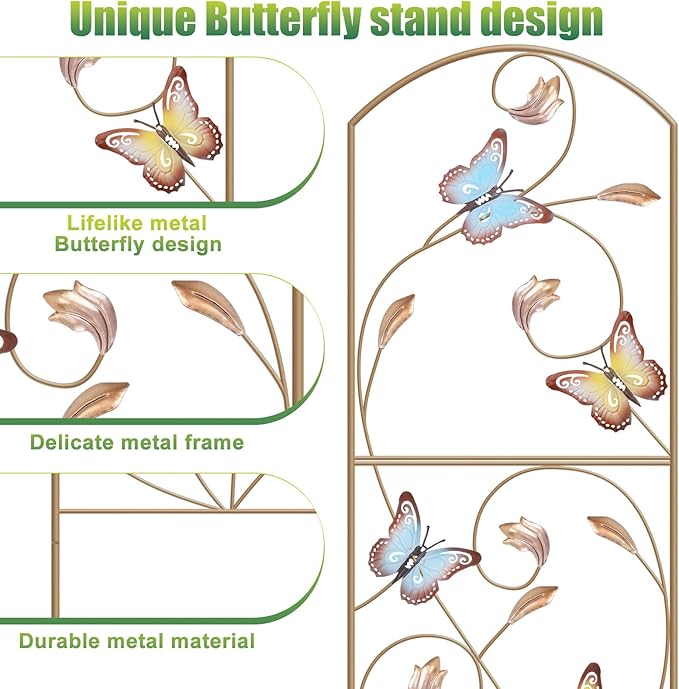 ABQ Garden Trellis for Climbing Plants Metal Arched Trellis with Colorful Butterfly for Outdoor Patio Backyard(2 Pack)