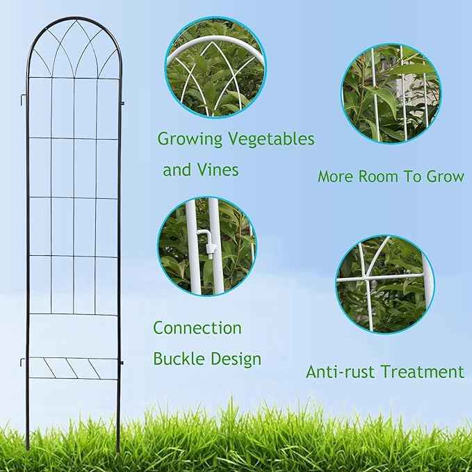 Garden Trellis for Climbing Plants Decorative Privacy Screen Metal Garden Ornament 150x33cm Indoor Outdoor Flower Fruit Vegetable (Black/White)(Color:BlackSize:150x33cm)