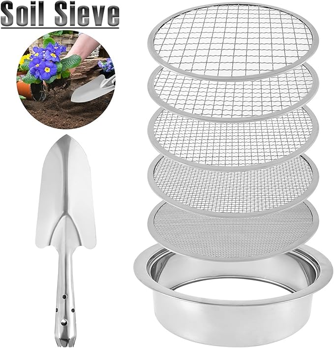 Stainless Steel Soil Sieve Stainless Steel Soil Sieve Interchangeable Meshes Set Garden Filter with 9.45inch Diameter for Sand Rocks