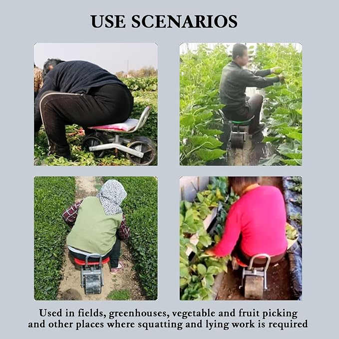 Outdoor Gardening Scooter with 1/2 Tool Storage TrayGarden Stool with Wheels and Adjustable 360-Degree Swivel Seatfor Planting(3-Wheeled)