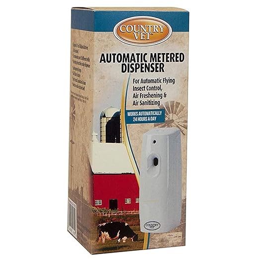 Country Vet Mosquito+Fly Metered Spray Refill (Case of 12) &amp Automatic Metered Dispenser (Case of 12) - 342033CVA - Great for Barns Stables Farms Stalls and Outdoor Insect/Fly Prevention