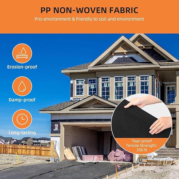 Heavy Duty Geotextile Landscape Fabric - 6oz PP 350N Tensile 440N Load Weed Barrier for Driveway Road &amp Erosion Control Size: 4FT*50FT-6.0OZ (1.22m*15.24m 170g) Specs: USA