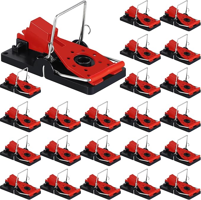 Qualirey 24 Pcs Mouse Traps Bulk Plastic Snap Rat Trap Reusable Quick Effective Safe for Indoor Outdoor Home House Warehouse Garden Kitchen 3.86 x 1.81 x 2.17 Inch (Red)