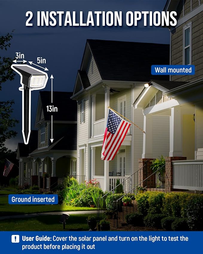 Solar spotlights Outdoor 63 LED 3 Lighting Modes IP65 Waterproof Lighten Yard Garden House Garage Pathway for Christmas Decorations-6 Pack