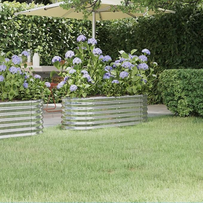 Garden Raised BedBalcony Planter BedsModern DesignGarden DecorationBackyard Raised BedsHerb PlantersHerb Plantersfor PatioCourtyardBalconyPowder-coated Steel 44.9x15.7x14.2 Silver