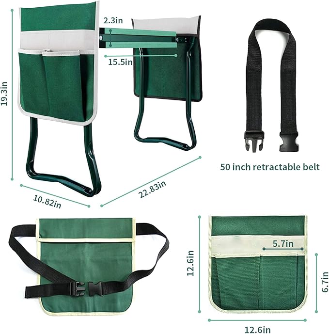 BDL Garden Kneeler and Seat Upgraded Folding Bench Stool Portable Kneeler Sturdy Gardening Tools with 2 Free Tool Pouch Detachable Belt A Pair of Garden Gloves EVA Kneeling Pad