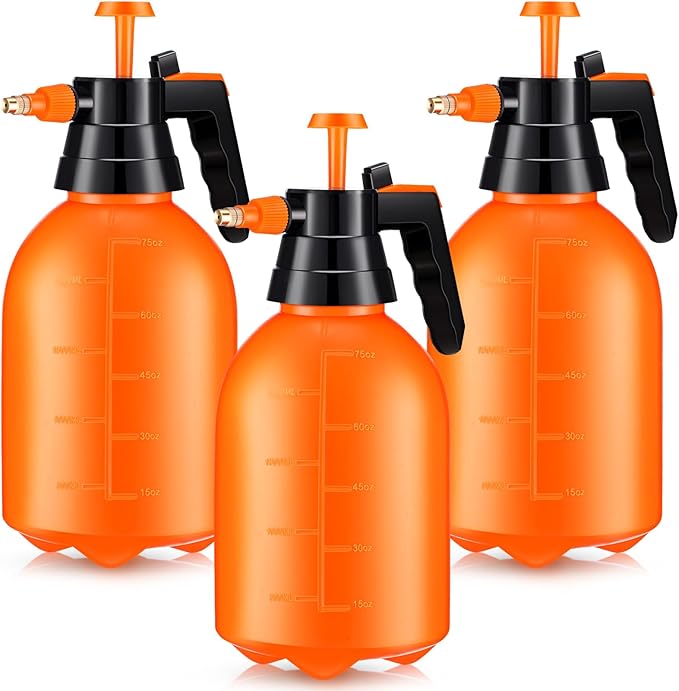 Nuogo 3 Pcs Handheld Pump Sprayer 2L Manual Garden Pressure Sprayer Pump Spray Bottle with Adjustable Brass Nozzle for Lawn Plants Weeds Spraying Watering(Orange)