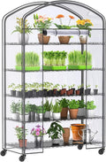 Abimars 5-Tier Greenhouse with Caster Wheel Each Shelf Height Adjustable Metal Plant Shelf with PVC Cover for Seed Starting Trays Seedling Pots Plant Pots 21x49x80inch