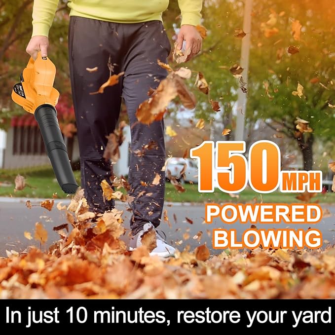 20V Cordless Leaf Blower 150MPH Handheld Blower with 2 Batteries &amp Charger Variable Speed Small Electric Leaf Blowers for Yard Lawn Care Garden Patio and Driveway Cleaning