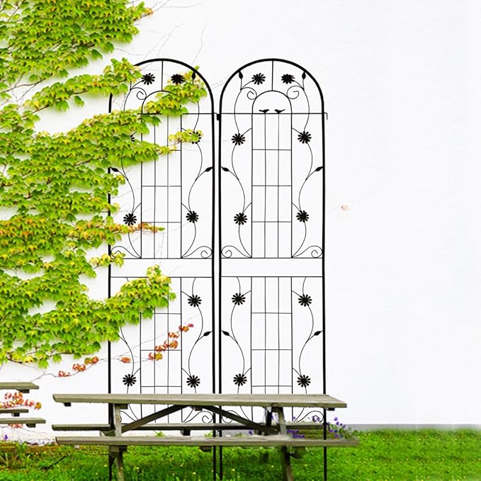 Metal Garden Trellis for Climbing Plants Vines Rose Rustproof Trellis for Outdoor Decor Garden Backyard Patio Outdoor Flower Support Easy Assembly 86.7 x 19.7 (Black 2 Pack)