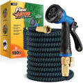 Flexi Hose Expandable Garden Hose with 8 Function Nozzle 150FT - Lightweight Retractable Garden Hose Water Hose - No-Kink Flexibility 3/4 Inch Solid Brass Fittings and Double Latex Core
