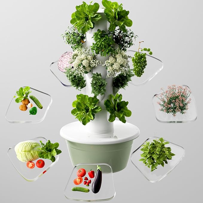 Hydroponics Growing Tower - Indoor Smart Garden with LED Light &amp Automatic Water Circulation for Leafy Greens and Herbs - Home Gardening Solution