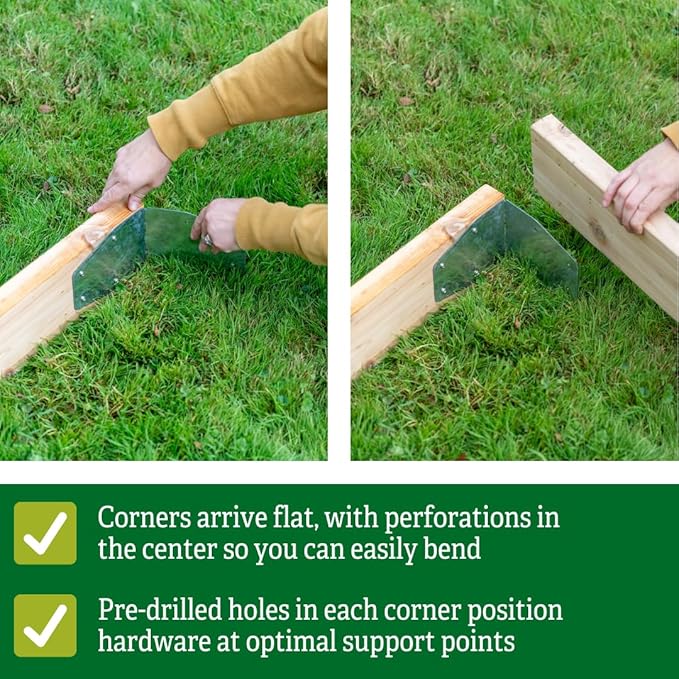 Gardener's Supply Company Adjustable Raised Bed Corners - Set of 4 | DIY Garden Bed Corners Bend to Any Angle Use with Any Lumber | 12” L x 5” W Durable Steel with Pre-Drilled Holes &amp Hardware