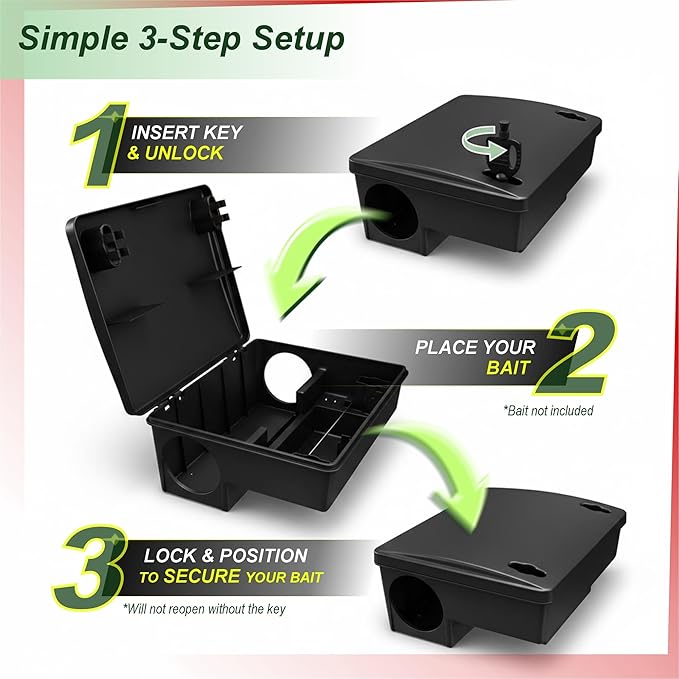 Rat Bait Stations by Eco Pro - Rat and Mouse Trap Alternative - Keep Pets and Children Safe - Pellet or Block (not Included) for Rats and Mice is Safely Placed Inside Under Lock and Key - 2 Pack