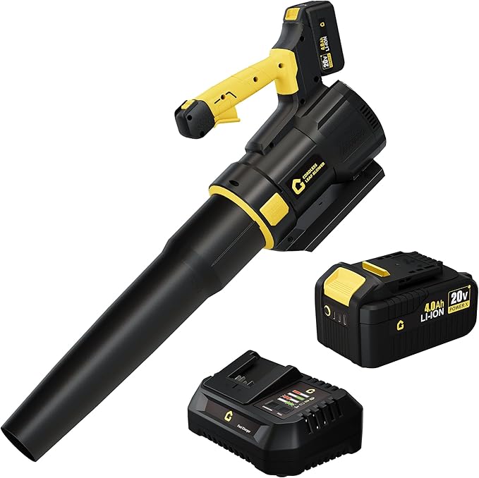 Electric Leaf Blower - 650CFM &amp 200MPH Leaf Blower Cordless with 20V 4.0Ah Battery and Charger Variable Speed Powered Leaf Blowers for Lawn Care Blowing Leaves Dust Snow - Yellow