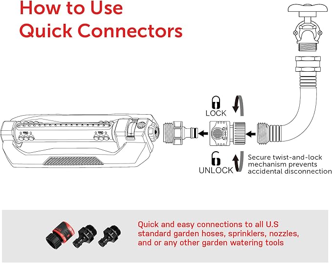 Eden 94112 3-Way Turbo Oscillating Sprinkler for Large Yard and Lawn W/Quick Connect Starter Set Covers up to 4499 sq. ft