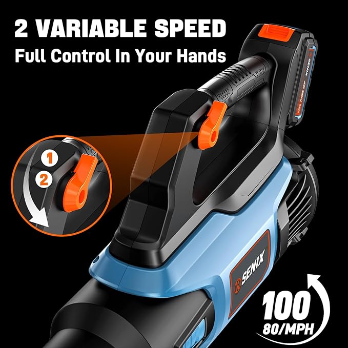 SENIX 20V Max Leaf Blower Cordless Brushless Handheld Up to 450 CFM and 100 MPH 2 Speed Mode Cruise Control Lightweight 5.0 Ah Battery and Charger Included (BLAX2-M3)