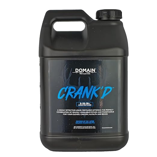 Domain Outdoors Crank’d Liquid Fertilizer Food Plot Supplement - High Efficiency Ortho-Phosphate 3-18-18 for Whitetail Deer Forage 2.5 Gallon