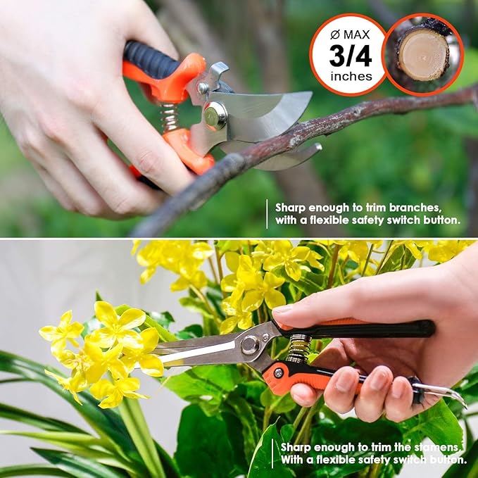 Garden Tool Set 8 Piece Gardening Tools Set with Non Slip Ergonomic Handle Heavy Duty Garden Tool Sets with Storage Bag for Outdoor Pruning(B-8pcs-Orange)