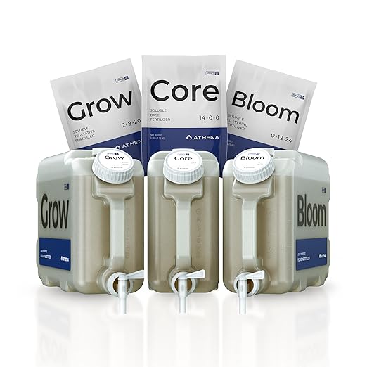 Athena Pro Complete Hydroponic Nutrients Kit with Mixing Jugs | 3-Part NPK Fertilizer | Pro Grow Bloom &amp Core | Dry Soluble Plant Food for Veg &amp Flowering | 5lb Nutrients 2.5 Gallon Containe
