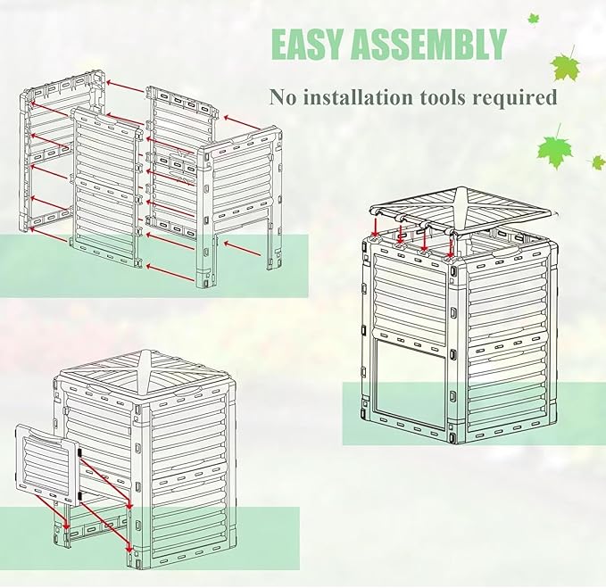 Outdoor Composting Bins80 Gallon Large Compost Bin with Top Flip Latch-on Lid &amp Bottom DoorGrass Food Trash Composter BarrelAerating Outdoor Compost Box for Garden Yard(Black+Green)