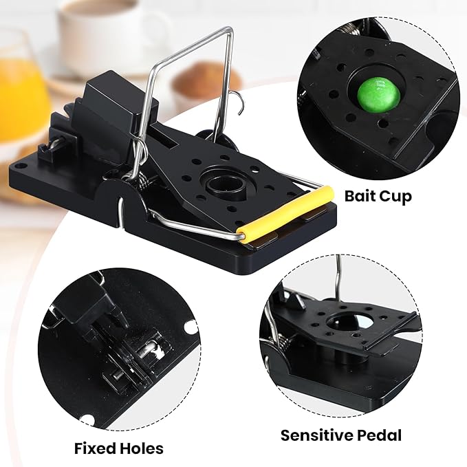 Qualirey 18 Pcs Mouse Traps Bulk Plastic Snap Rat Trap Reusable Quick Effective Safe for Indoor Outdoor Home House Warehouse Garden Kitchen 3.86 x 1.81 x 2.17 Inch (BlackYellow)