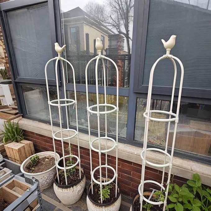 Outdoor Plants Trellis Garden Obelisk Clematis Roses &amp Vegetables Trellis - Plant Cage Flower Shelf for Climbing Plants Roses Vines(White9.8x45in/25x115cm)