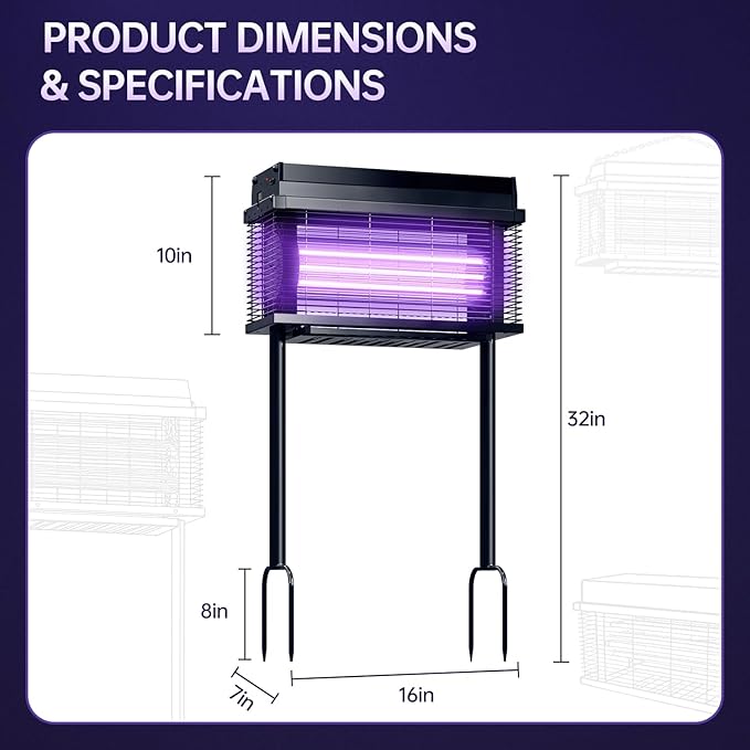 Solar Bug Zapper Outdoor 4000 SQ.FT Mosquito Zapper with Smart Rain Off Rechargeable Mosquito Killer Lamp Wireless Solar Powered Fly Trap for Yard Patio RV Camping (Black)