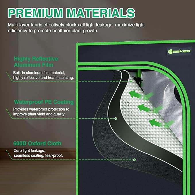 Yesker 5x5 Grow Tent 60x60x80 High Reflective Mylar Large Indoor Growing Tents 600D Oxford Cloth with Observation Window and Removable Floor Tray for Hydroponics Indoor Plants Fruit Flower Growing