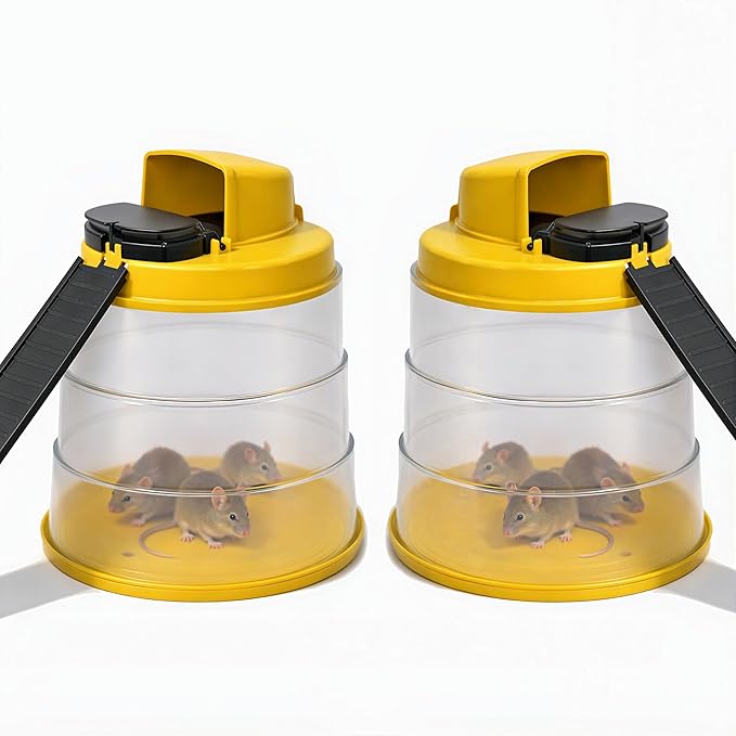 RinneTraps Flip N Slide All-in-One Mouse Trap |2 Pack| | Bucket Included | Self-Resetting Humane Live Catch | Made in USA | Indoor &amp Outdoor