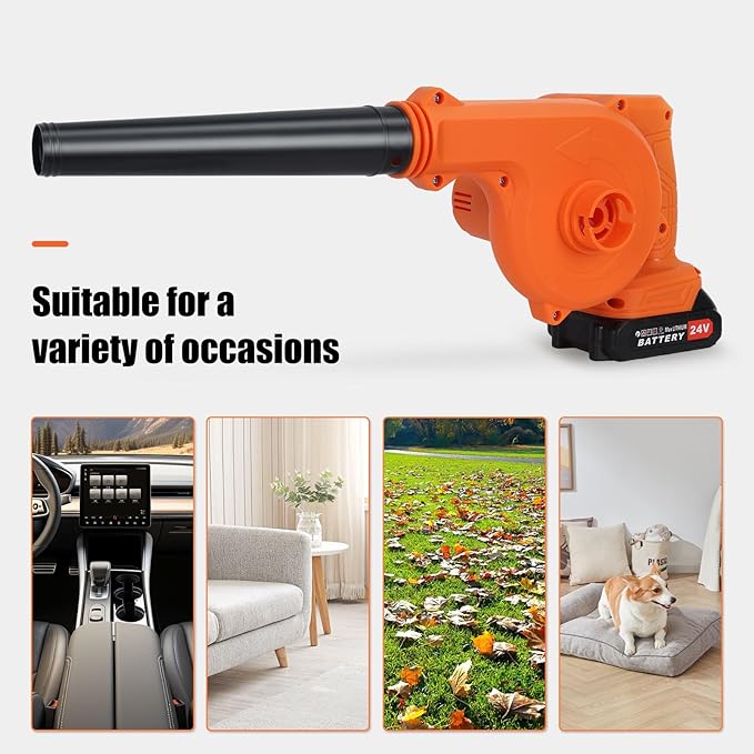 Cordless Leaf Blower Battery Powered24V Leaf Vacuum with 2 Batteries and Charger 2 in 1 Electric VacuumLightweight Small Headheld Garden Leaf Blower for Lawn Patios