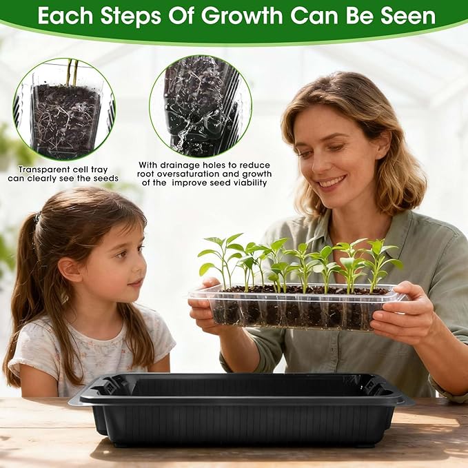 MQUPIN 80-Cell Seed Starter Tray with Grow Light 2-Pack Adjustable Brightness Seed Starter Kit with Humidity DomeSmart TimerWatering SprayerSeederPlant Germination Kit for Seeds Growing