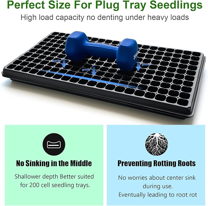 Shallow 1020 Nursery Flat Trays Specialized for Holding &amp Carrying 200 Cell Plug Seedling Trays (Height is 1.3)Microgreen Germination Trays10 Pack No Holes (YB01 10Pcs)