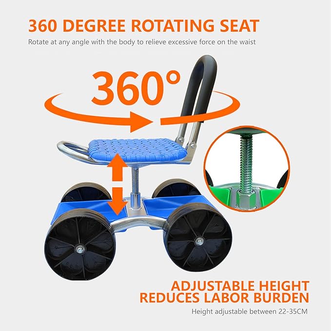 Auxiliary Gardening Chair with Wheels and Foldable backrest Used for Outdoor Vegetable Picking and Bending Assistance During car Maintenance (Foldable Four-Wheel Storage Model)