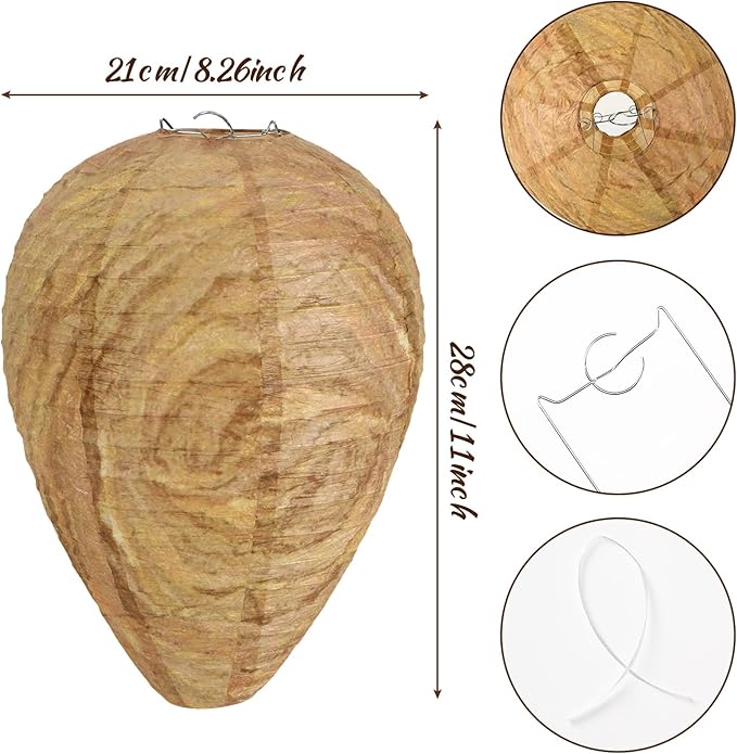 DECYOOL 12 Pack Paper Wasp Nest Decoy Hanging Wasp Nest Stay Away from Wasps Hornets Yellow Jackets(Dark Brown)