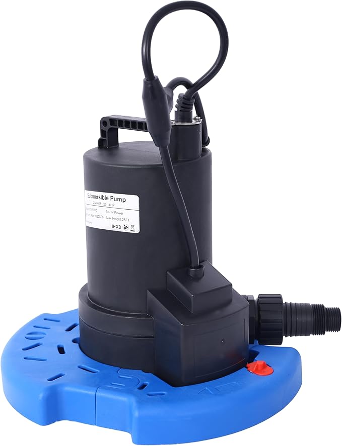 1/4 HP Automatic Swimming Pool Cover Pump 120 V Submersible with 3/4 Check Valve Adapter1850 GPH Water Removal for Pool Hot Tubs Rooftops Water Beds and more