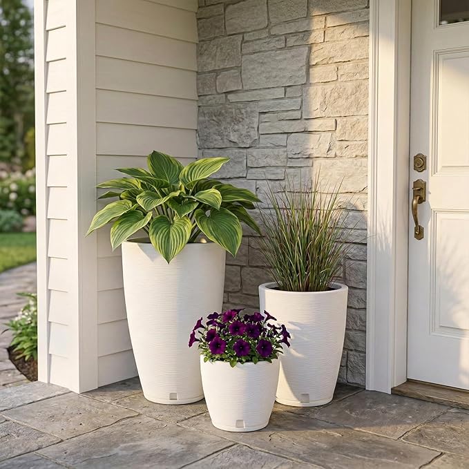 Floridis Planter Set of 3 Outdoor/Indoor Plastic Resin (White)