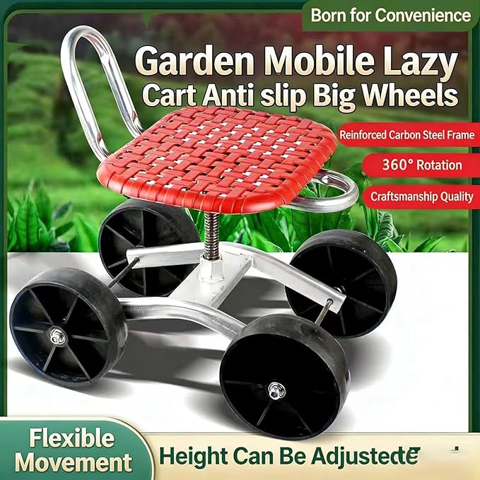 Garden Seat with Wheels 360 Rotation and Adjustable Height Rolling Garden Work Seat for Patio Yard Orchard Farmland(silunC1-2)