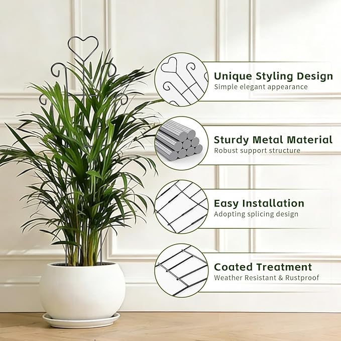 Trellis for Climbing Plants Indoor 4 Pack 31'' Metal Plant Trellis Indoor for Potted Plants Sturdy Plant Support Outdoor for Ivy Pothos Monstera Hoya Flower Vine Heart Shape