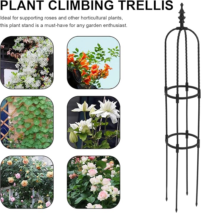 Totority Heavy Duty 8mm Metal Trellis Plant Support for Climbing Potted Plants 120cm Tall Black U-Shaped Garden Obelisk Suitable for Outdoor Gardening