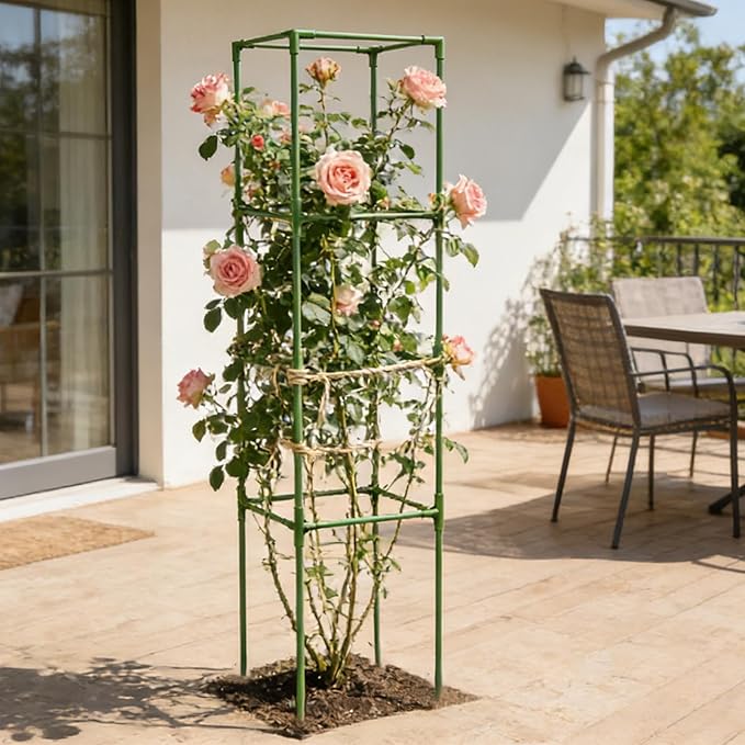 Tomato Trellis - 64 Inch Square Weather Resistant - Tall Garden Trellis Flower Standfor Climbing Vine Flower Vegetable Fruit Indoor Outdoor Raised Bed Yard Patio Balcony