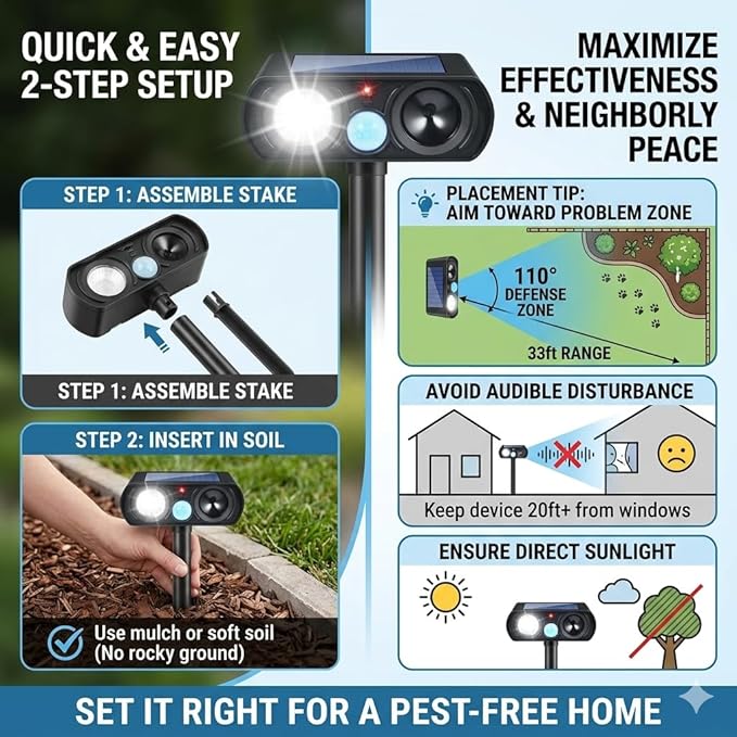 4Pack Feral Cat Repellent Outdoor Solar Ultrasonic Animal Repellent with Motion Detection and Flash LightStray Cat Deterrent Outdoor Keep Squirrel Raccoon Rabbit Away from Yard Garden Lawn