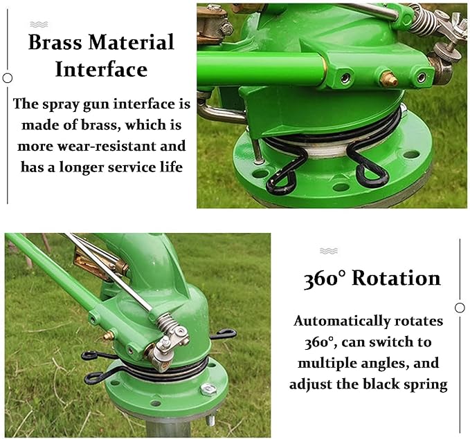 2 Farm Irrigation Sprinklers Tripod Sprinkler with Pressure Gauge 360°Adjustable Large-Area Watering Spray Flange Connection for Farmland Farm Irrigation Industrial Dust Removal