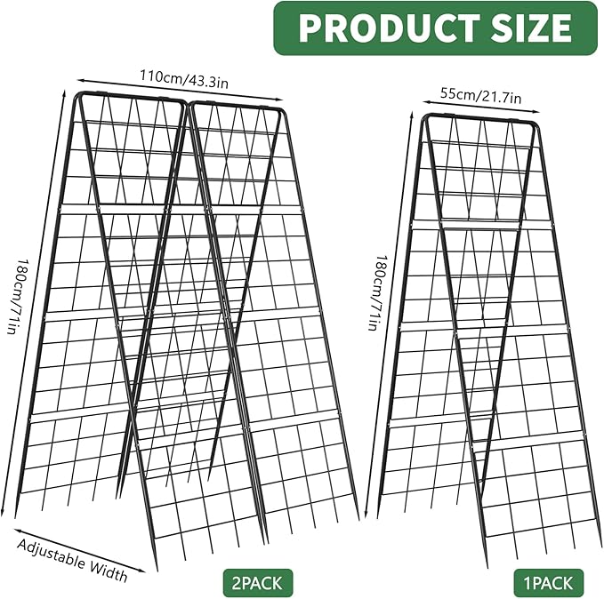 2 Pack Cucumber Trellis 71 High Foldable A-Frame Garden Trellis for Raised Bed Garden Grow Support with Plant Support Clips Ties for CucumberTomato Climbing Plants and Flowers