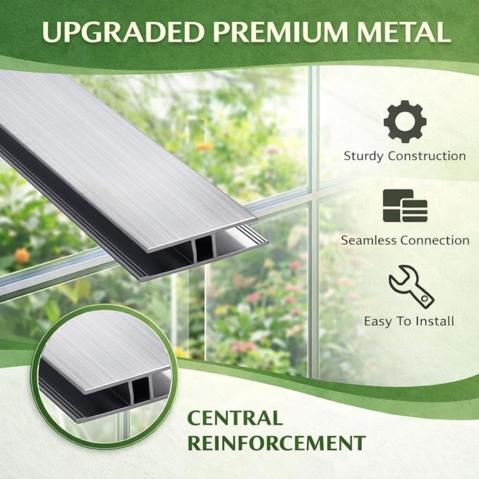 Duraaamo 10 Pcs 4 ft Aluminum H Connector Greenhouse Panels Fits 8 mm Polycarbonate Greenhouse Connector Silver H Channel Roofing Accessories Join 2 Pieces of Panels Together Prevent Dust Rain