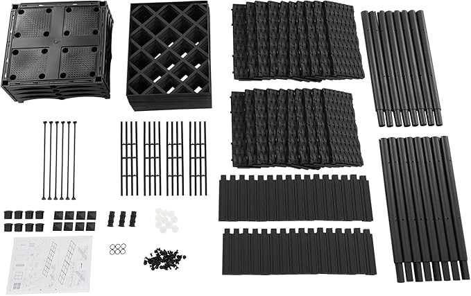 4pcs Planter Box with Trellis Privacy Screen 56H Plastic Raised Garden Bed with Trellis Outdoor Flower Standing Planter with Drainage Hole Privacy Garden Box for Climbing Plants (Dark Black)