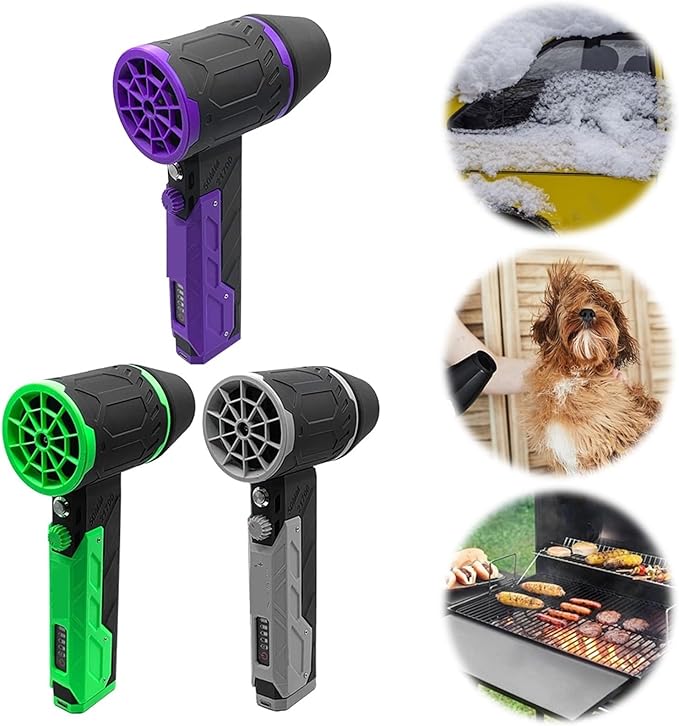 Electric Blower 50mm Brushless Motor Handheld Car Hair Dryer 800-1000g Thrust Blower Dryer 4000mAh for Car Washing and Cleaning(Gris)