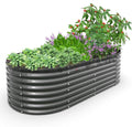 A ANLEOLIFE 8X4X2 ft Galvanized Raised Garden Beds Outdoor Oval Large Metal Deep Root Planter Box for Planting Vegetables Flowers Herb Anti-Rust &amp Easy-Setup Quartz Grey